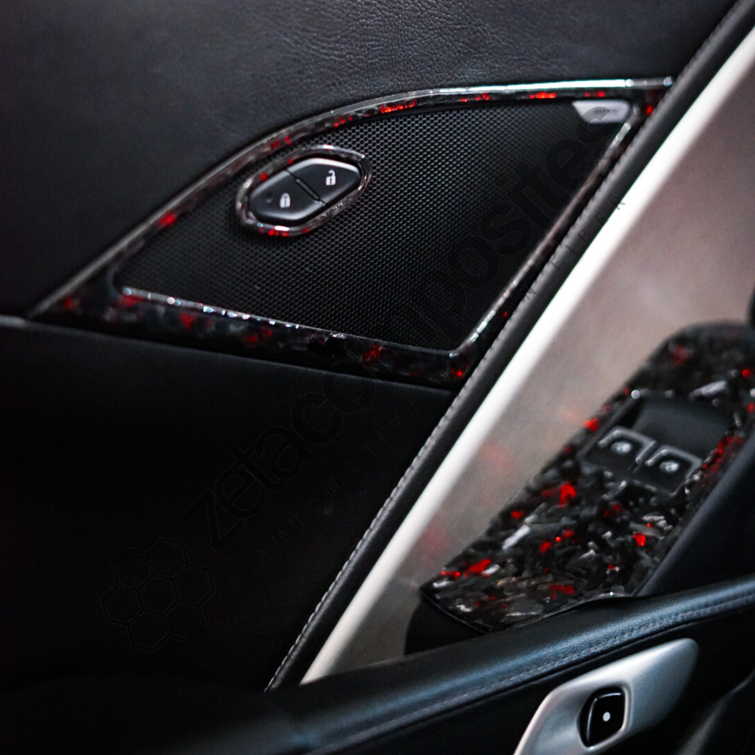 2014-2019 C7 Corvette Full Carbon Fiber Interior Trim - Forged Carbon Red Flakes