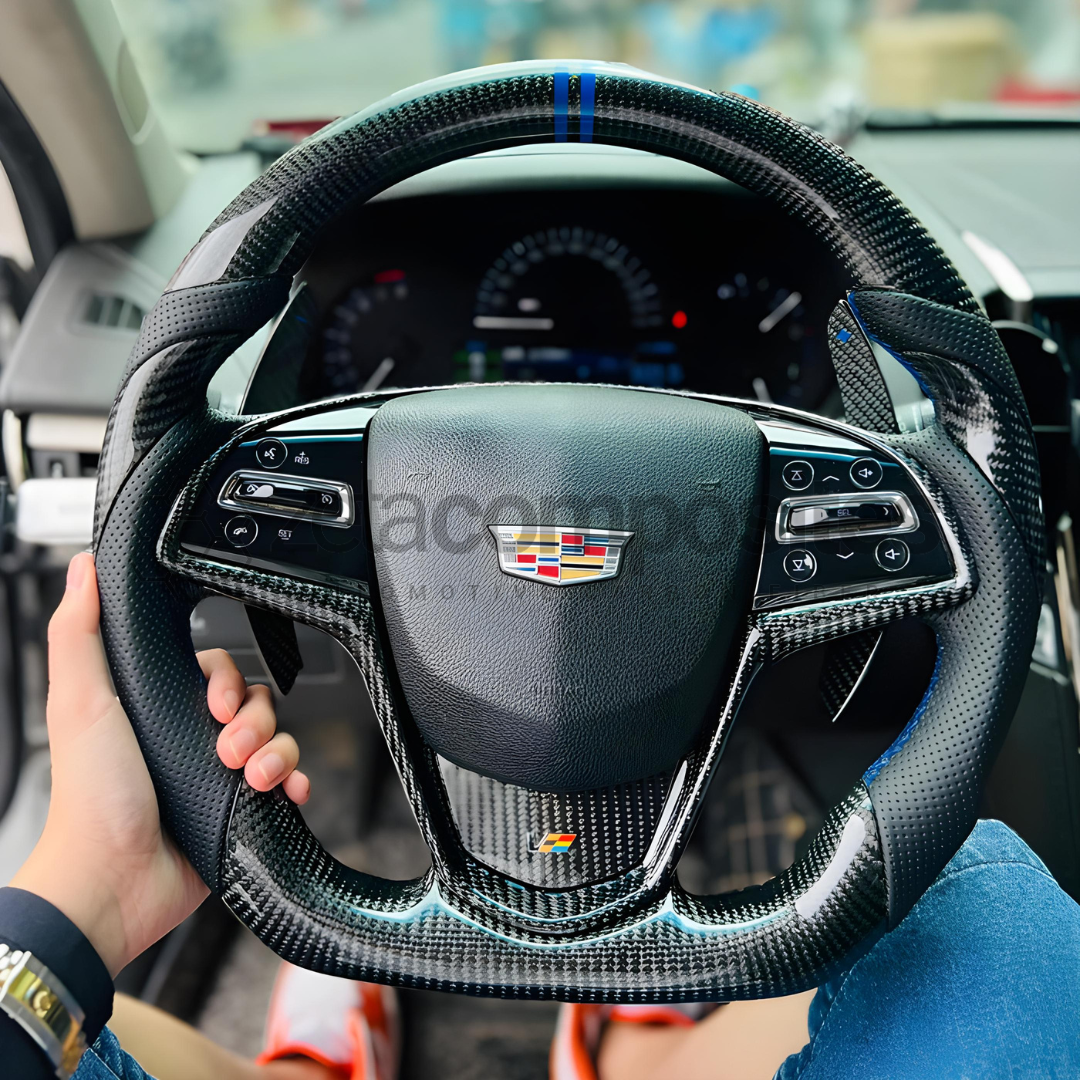 Real Carbon Fiber Steering Wheel U-Shaped Cover Trim For Cadillac CT4 & CT5 (2020+)