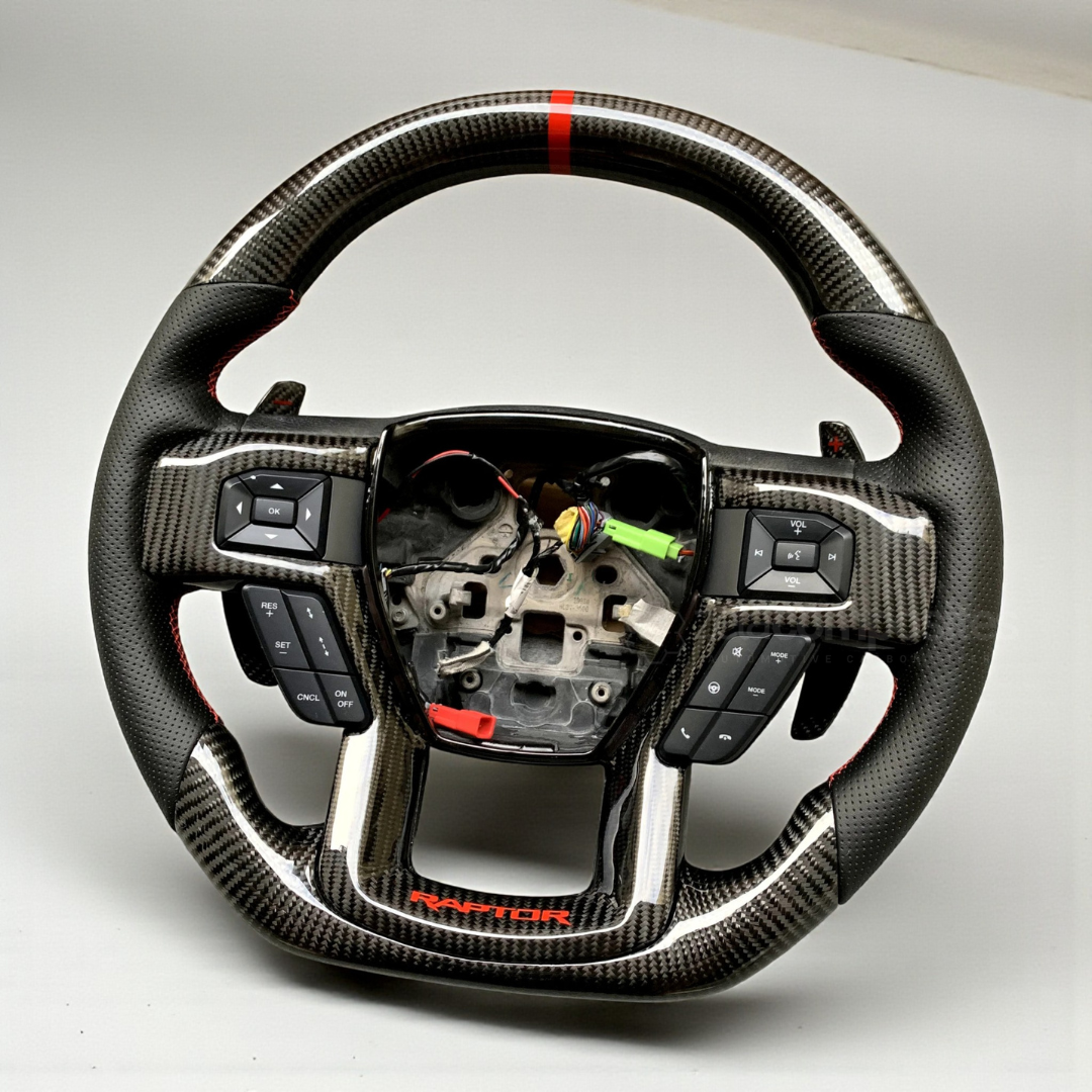 GENUINE FORD F150 RAPTOR CARBON FIBER STEERING WHEEL PADDLE SHIFTER BLK LEATHER - View #4