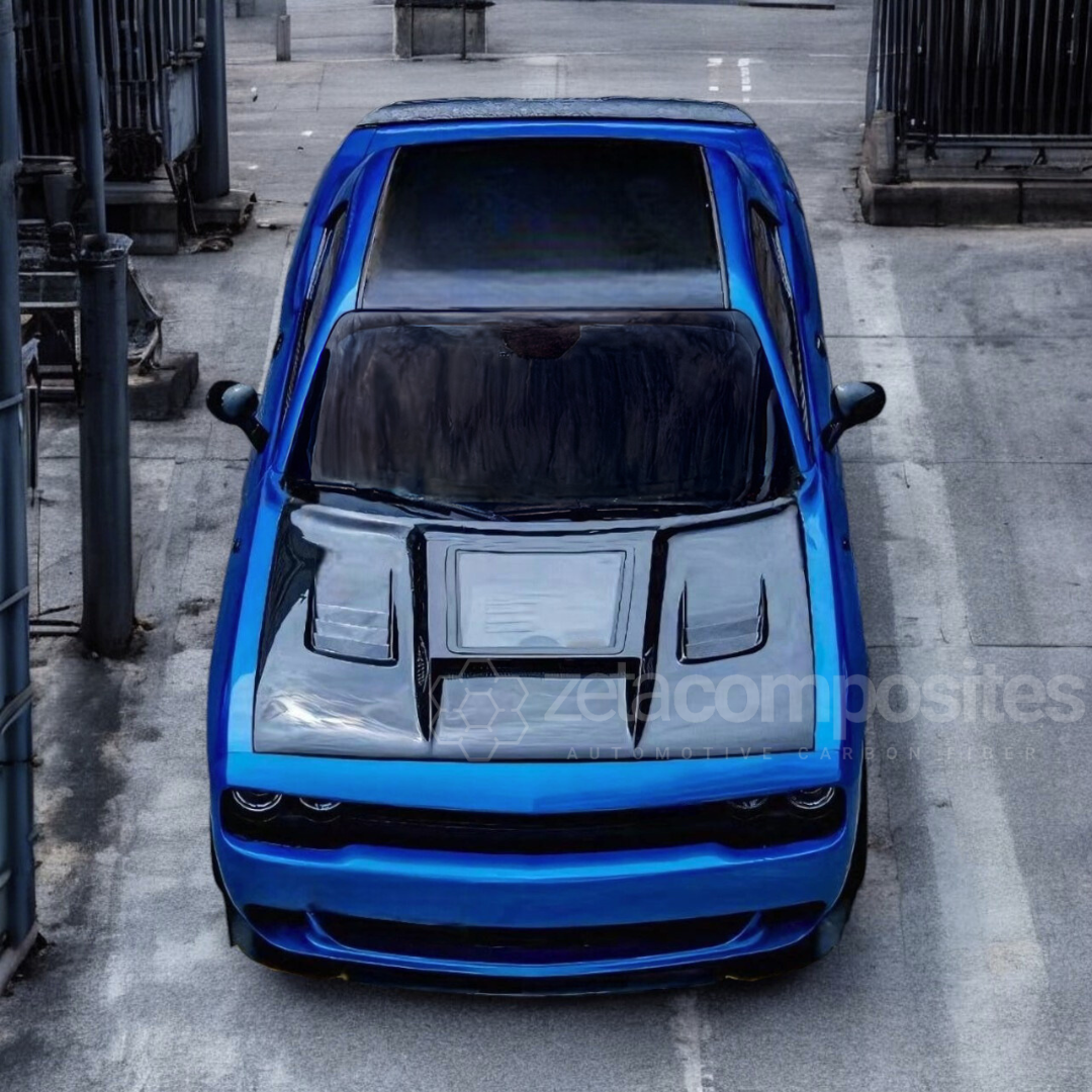 transparent window hood carbon fiber dodge challenger