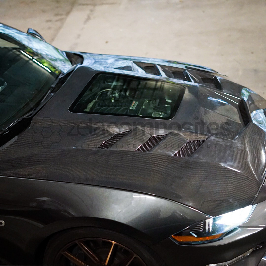 see through window hood transparent mustang carbon fiber