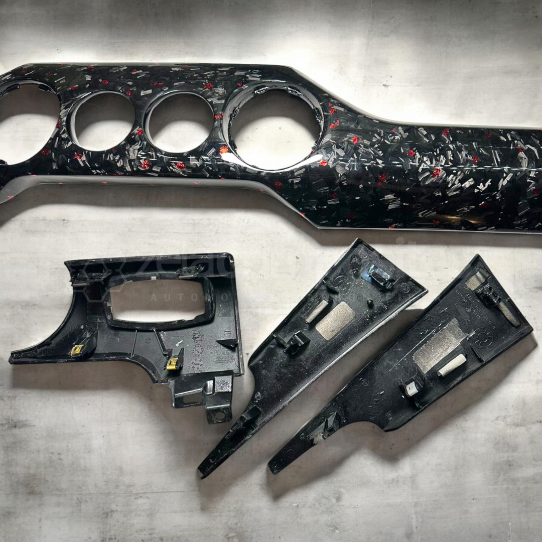 15'-23' Mustang Carbon Fiber Replacement Dash - Forged Carbon Fiber + Red Flakes