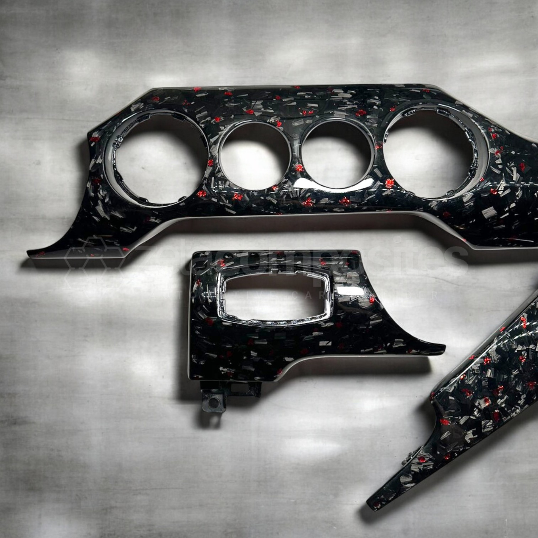 15'-23' Mustang Carbon Fiber Replacement Dash - Forged Carbon Fiber + Red Flakes