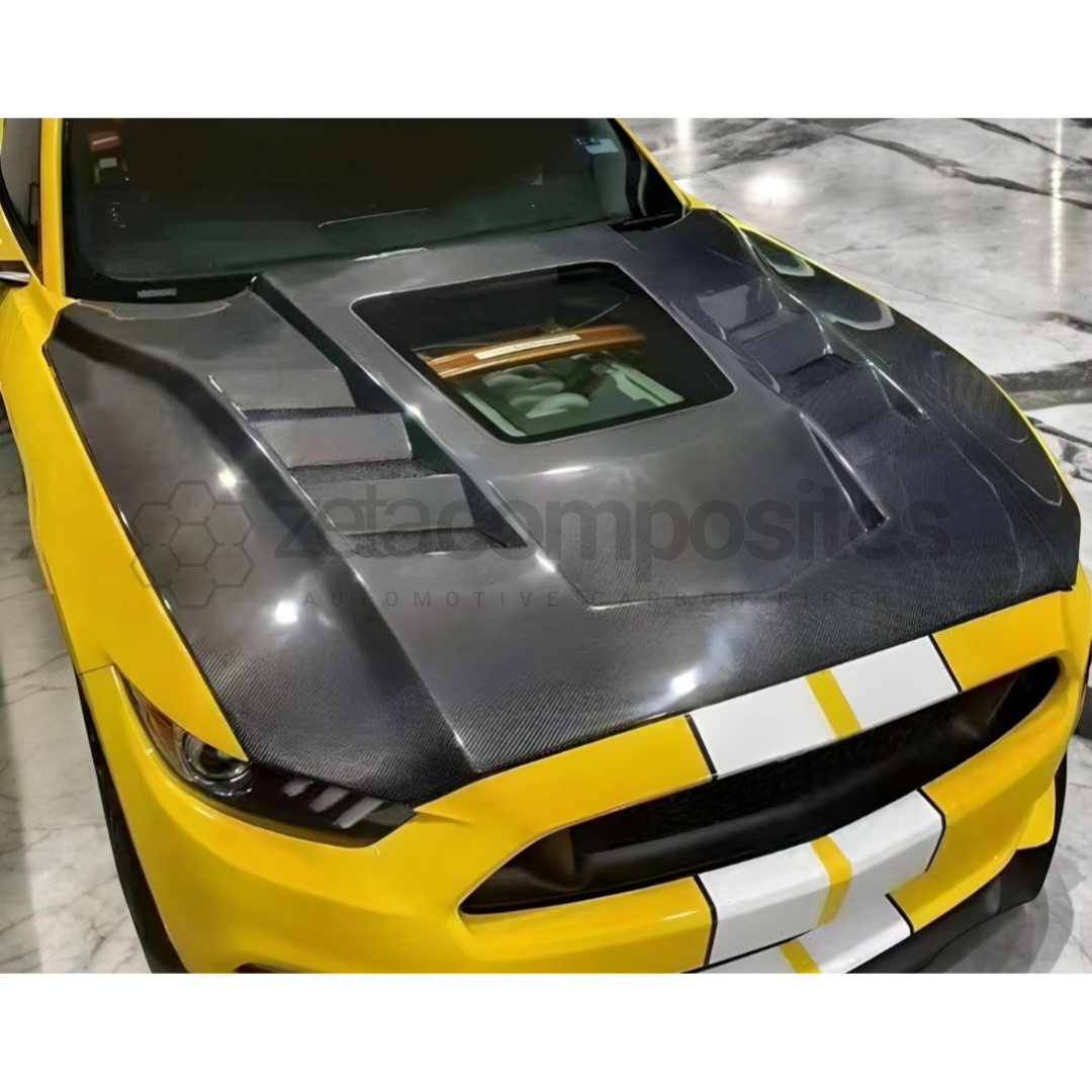 2015-2023 Mustang Carbon Fiber Zr1 Style Glass Window Hood