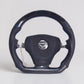 C6 Corvette carbon fiber steering wheel with perforated grips and blue stitching