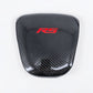 Camaro airbag cover with dark carbon fiber pattern and red RS emblem