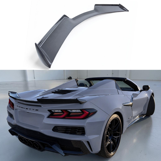 carbon fiber spoiler on grey c8 corvette