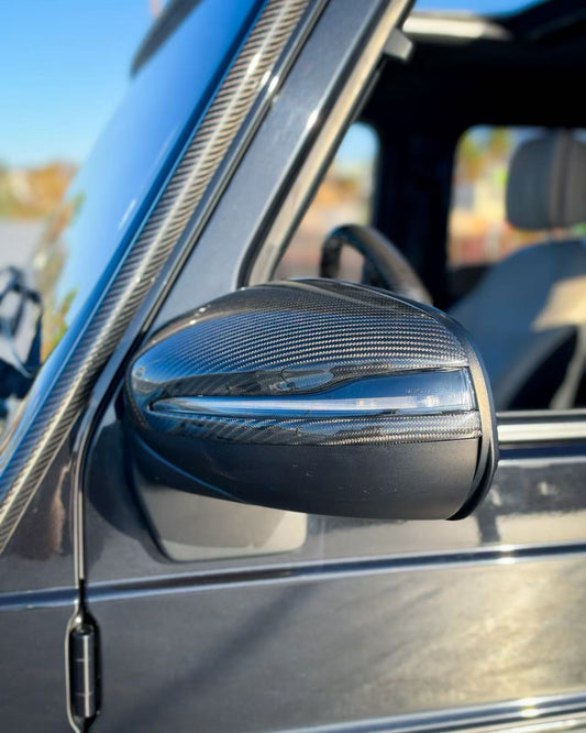Mercedes G-Class carbon fiber mirror cap cover on side mirror, glossy black