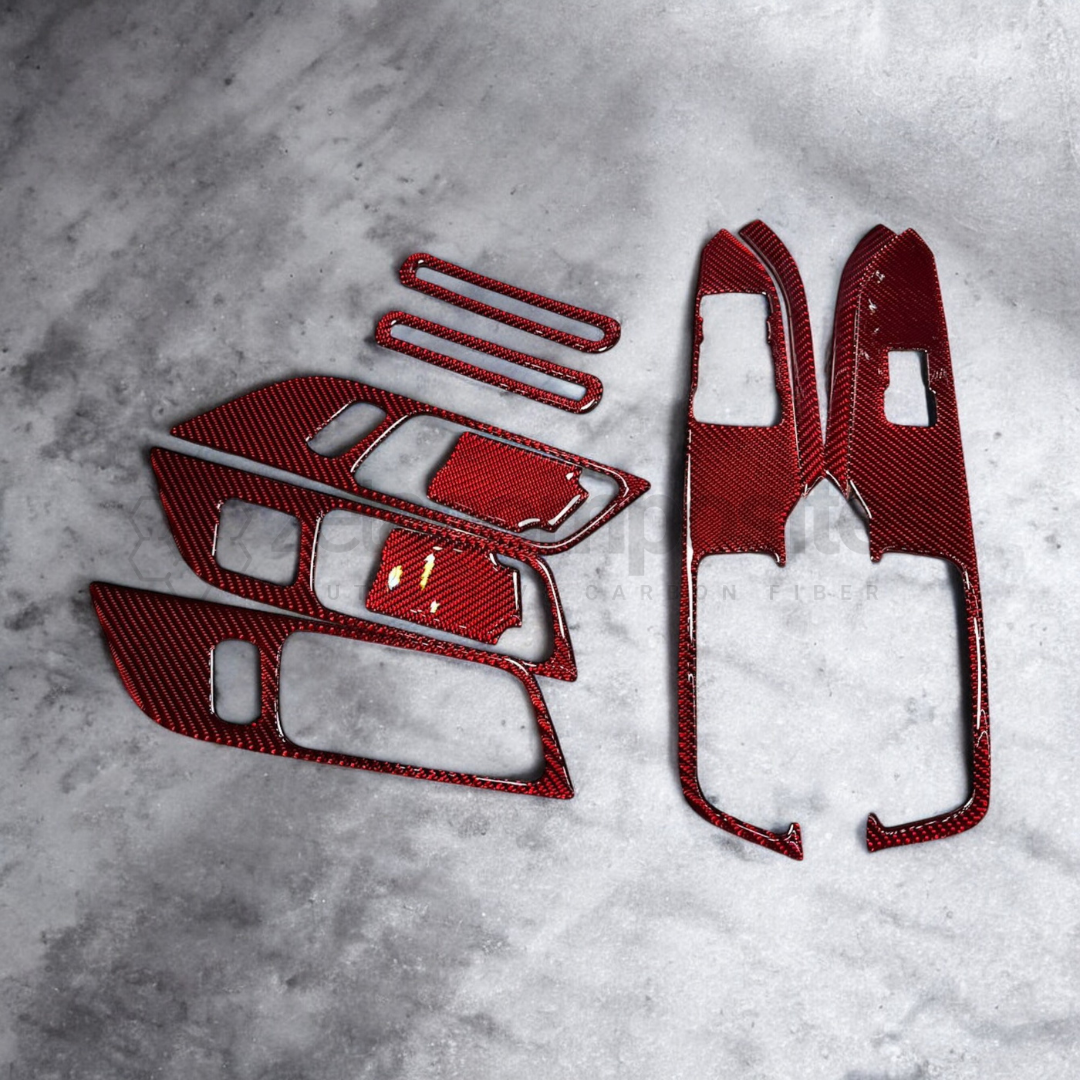 15'-23' Mustang Red Carbon Fiber Door Overlays Kit